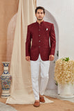 Men's Indian Ethnic Solid Mandarin Collar Bandhgala Jodhpuri Blazer Elegant Formal Wear