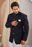 Men's Indian Ethnic Solid Mandarin Collar Bandhgala Jodhpuri Blazer Elegant Formal Wear