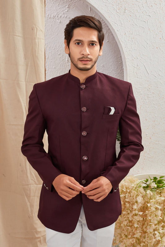 Men's Indian Ethnic Solid Mandarin Collar Bandhgala Jodhpuri Blazer Elegant Formal Wear
