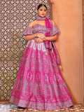 Magenta & Lavender Ajrakh Print Lehenga Set with Puff Sleeve Blouse