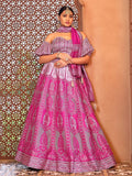 Magenta & Lavender Ajrakh Print Lehenga Set with Puff Sleeve Blouse