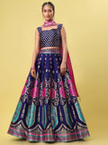 Blue & Magenta Banarasi Silk Lehenga Choli with Dupatta