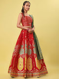 Red & Green Banarasi Silk Lehenga Choli with Dupatta
