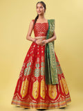 Red & Green Banarasi Silk Lehenga Choli with Dupatta