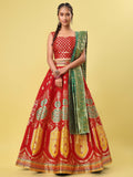 Red & Green Banarasi Silk Lehenga Choli with Dupatta