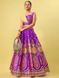 Purple & Yellow Banarasi Silk Lehenga Choli with Dupatta