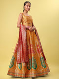Yellow & Maroon Banarasi Silk Lehenga Choli with Dupatta