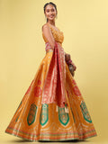 Yellow & Maroon Banarasi Silk Lehenga Choli with Dupatta