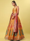 Yellow & Maroon Banarasi Silk Lehenga Choli with Dupatta
