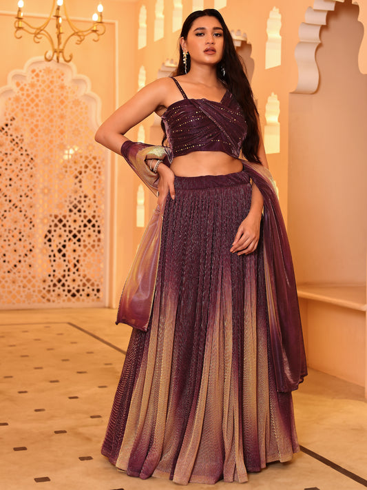 Iris Wine Shimmer Lehenga Choli Set