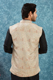 Indian Traditional Men's Jacquard Open Waistcoat Weddings & Festive Occasions Nehru Jacket