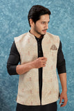Indian Traditional Men's Jacquard Open Waistcoat Weddings & Festive Occasions Nehru Jacket