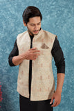 Indian Traditional Men's Jacquard Open Waistcoat Weddings & Festive Occasions Nehru Jacket