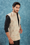 Indian Traditional Men's Jacquard Open Waistcoat Weddings & Festive Occasions Nehru Jacket