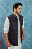 Indian Traditional Men's Jacquard Open Waistcoat Weddings & Festive Occasions Nehru Jacket