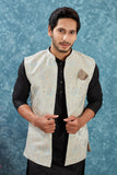 Indian Traditional Men's Jacquard Open Waistcoat Weddings & Festive Occasions Nehru Jacket