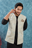 Indian Traditional Men's Jacquard Open Waistcoat Weddings & Festive Occasions Nehru Jacket