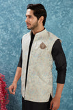 Indian Traditional Men's Jacquard Open Waistcoat Weddings & Festive Occasions Nehru Jacket