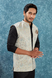 Indian Traditional Men's Jacquard Open Waistcoat Weddings & Festive Occasions Nehru Jacket