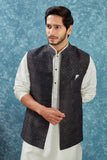 Indian Traditional Men's Jacquard Open Waistcoat Weddings & Festive Occasions Nehru Jacket