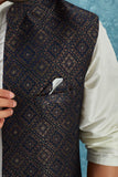 Indian Traditional Men's Jacquard Open Waistcoat Weddings & Festive Occasions Nehru Jacket