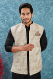 Indian Traditional Men's Jacquard Open Waistcoat Weddings & Festive Occasions Nehru Jacket