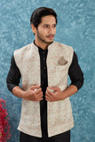 Indian Traditional Men's Jacquard Open Waistcoat Weddings & Festive Occasions Nehru Jacket
