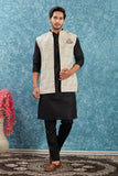 Indian Traditional Men's Jacquard Open Waistcoat Weddings & Festive Occasions Nehru Jacket