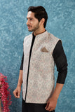 Indian Traditional Men's Jacquard Open Waistcoat Weddings & Festive Occasions Nehru Jacket