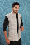 Indian Traditional Men's Jacquard Open Waistcoat Weddings & Festive Occasions Nehru Jacket