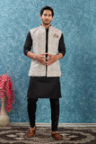 Indian Traditional Men's Jacquard Open Waistcoat Weddings & Festive Occasions Nehru Jacket