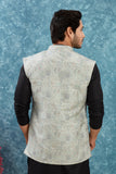 Indian Traditional Men's Jacquard Open Waistcoat Weddings & Festive Occasions Nehru Jacket