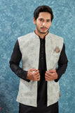 Indian Traditional Men's Jacquard Open Waistcoat Weddings & Festive Occasions Nehru Jacket