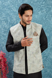 Indian Traditional Men's Jacquard Open Waistcoat Weddings & Festive Occasions Nehru Jacket