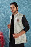 Indian Traditional Men's Jacquard Open Waistcoat Weddings & Festive Occasions Nehru Jacket