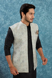 Indian Traditional Men's Jacquard Open Waistcoat Weddings & Festive Occasions Nehru Jacket