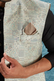 Indian Traditional Men's Jacquard Open Waistcoat Weddings & Festive Occasions Nehru Jacket