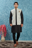 Indian Traditional Men's Jacquard Open Waistcoat Weddings & Festive Occasions Nehru Jacket