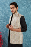 Indian Traditional Men's Jacquard Open Waistcoat Weddings & Festive Occasions Nehru Jacket