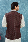 Indian Traditional Men's Jacquard Open Waistcoat Weddings & Festive Occasions Nehru Jacket