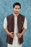 Indian Traditional Men's Jacquard Open Waistcoat Weddings & Festive Occasions Nehru Jacket