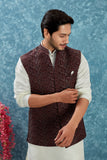 Indian Traditional Men's Jacquard Open Waistcoat Weddings & Festive Occasions Nehru Jacket
