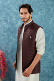 Indian Traditional Men's Jacquard Open Waistcoat Weddings & Festive Occasions Nehru Jacket
