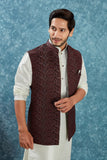 Indian Traditional Men's Jacquard Open Waistcoat Weddings & Festive Occasions Nehru Jacket