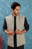 Indian Traditional Men's Jacquard Open Waistcoat Weddings & Festive Occasions Nehru Jacket