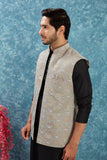 Indian Traditional Men's Jacquard Open Waistcoat Weddings & Festive Occasions Nehru Jacket