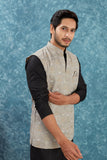 Indian Traditional Men's Jacquard Open Waistcoat Weddings & Festive Occasions Nehru Jacket