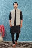 Indian Traditional Men's Jacquard Open Waistcoat Weddings & Festive Occasions Nehru Jacket