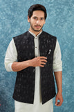 Indian Traditional Men's Jacquard Open Waistcoat Weddings & Festive Occasions Nehru Jacket