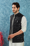 Indian Traditional Men's Jacquard Open Waistcoat Weddings & Festive Occasions Nehru Jacket